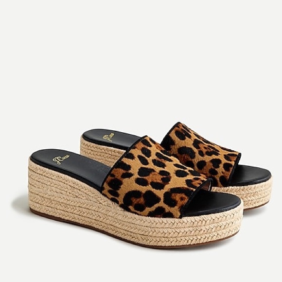 🆕 {J. CREW} Leopard Calf-Hair Wedge Heel Sandals - Picture 4 of 9